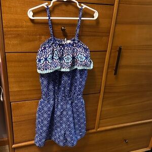 Blue Patterned ruffle romper